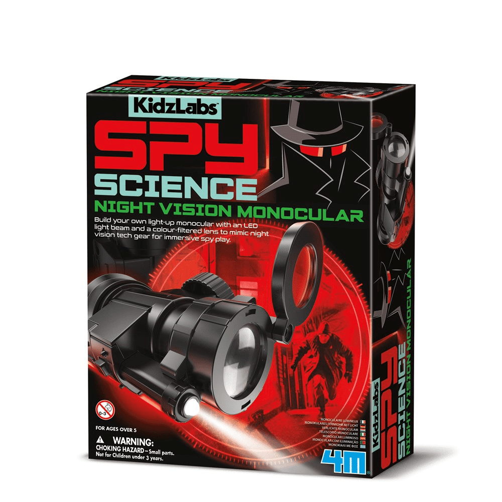 Spy science monocular telescope in retail box, black and red design