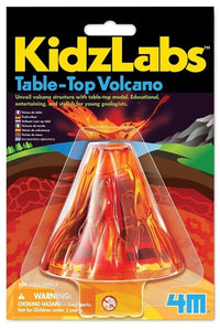KidzLabs Table-Top Volcano kit packaging with orange lava volcano illustration