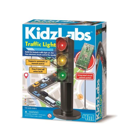 Traffic control light toy in retail box, red yellow green signal lenses