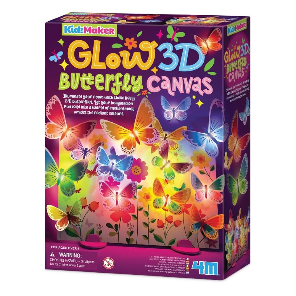 KidzMaker Glow 3D Butterfly Canvas kit box with colorful butterfly artwork