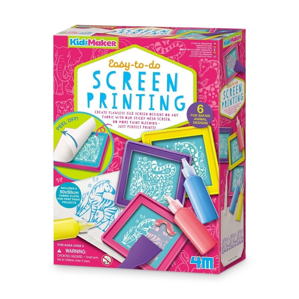 KidzMaker screen printing kit box with tools and printed templates
