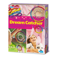 Dream catcher craft kit box with colorful hoops, feathers, and thread accessories