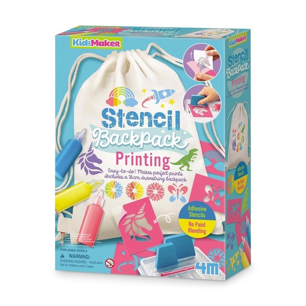 Stencil backpack printing kit box with drawstring bag and stencil supplies