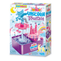 Unicorn fountain craft kit in box with blue unicorn figurine and pink fountain tiers