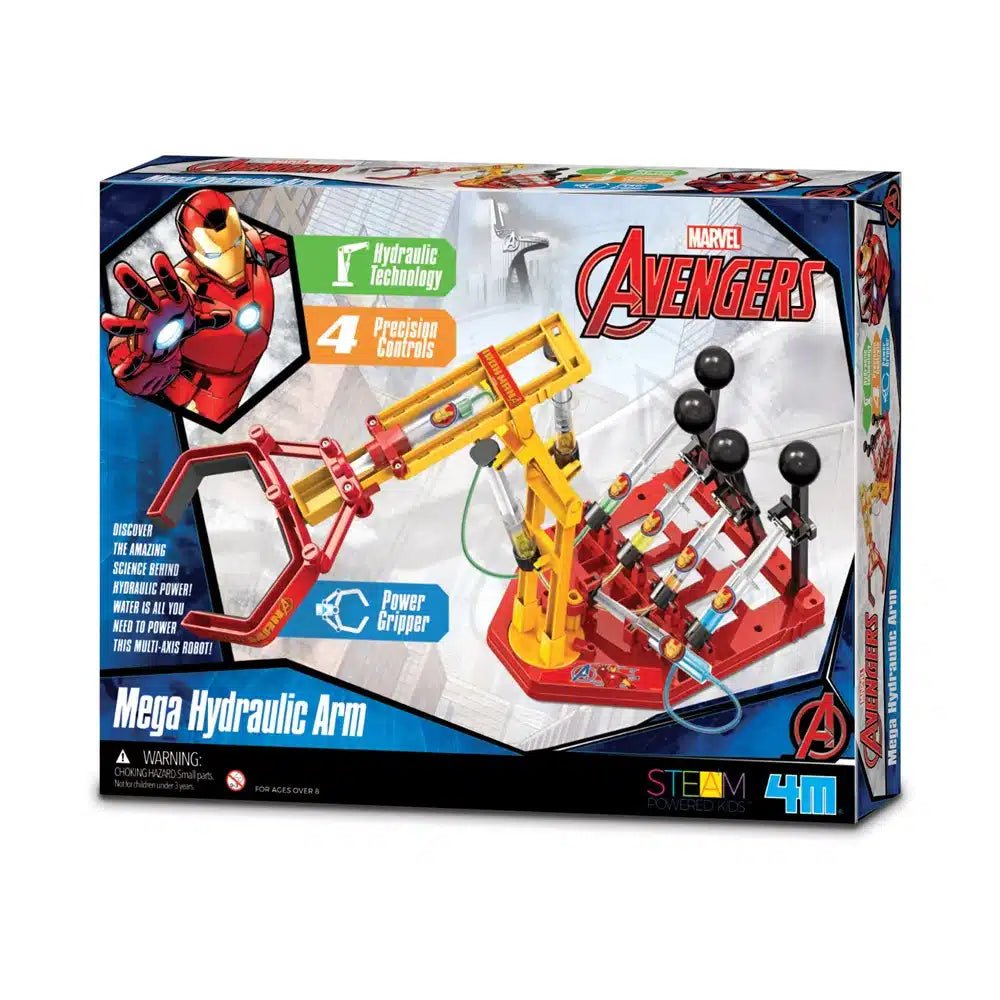 Mega hydraulic arm building kit box with Iron Man and Avengers theme