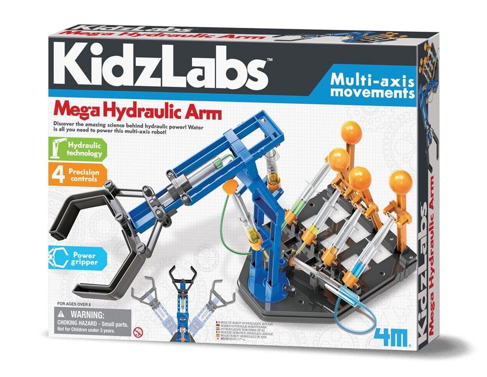 Hydraulic arm STEM kit box by KidzLabs, multi-axis movements