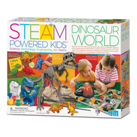 Dinosaur STEM steam powered kids kit box with molded dinosaur figures and play set