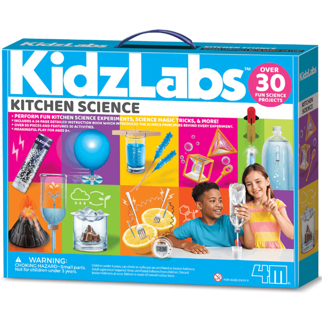 KidzLabs kids kitchen science kit box with colorful experiment illustrations and 4M logo