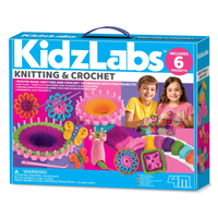 Kids knitting and crochet kit box with colorful projects, 6 included