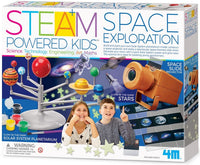 Steam space exploration science kit box with solar system graphics and telescope