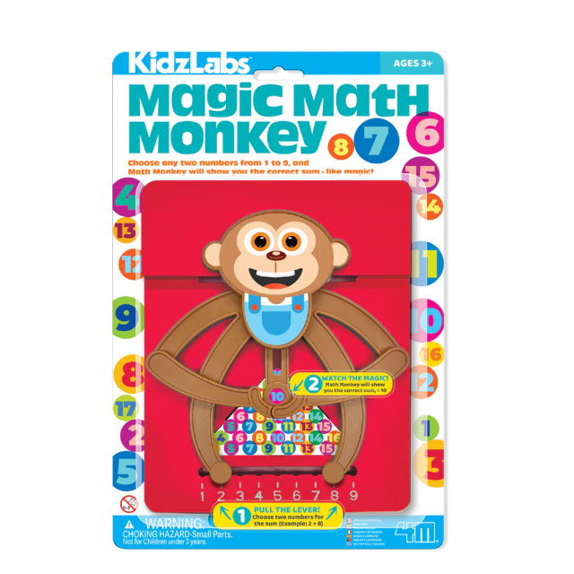 Magic Math Monkey learning kit in blister packaging with monkey face number wheel