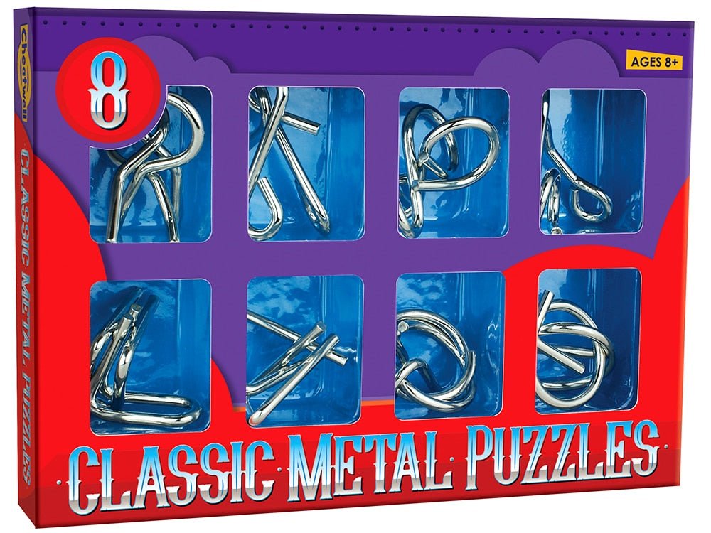 Classic metal puzzle set box with eight metal letter pieces (Ages 8+)