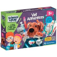 Science play vet kit box with brown dog figure and stethoscope, ages 5+