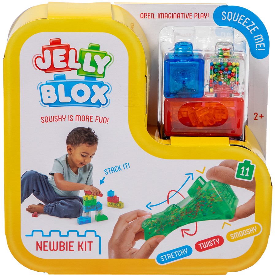 Jelly Blox toy set packaging with colorful blocks and child playing on label