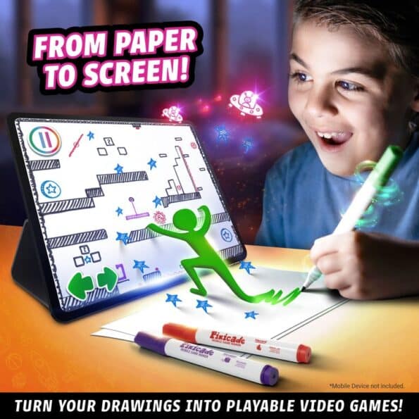 Pixicade drawing game kit with tablet, color markers, and illustrated game screen