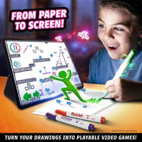 Pixicade drawing game kit with tablet, color markers, and illustrated game screen