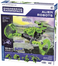 Alien robot STEM kit box with green robot model artwork and engineering makerspace title