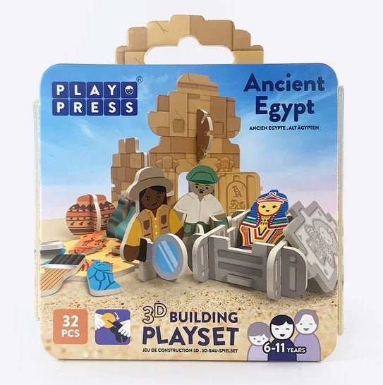 Ancient Egypt 3D building playset box with pop-out pieces and 6–11 years label