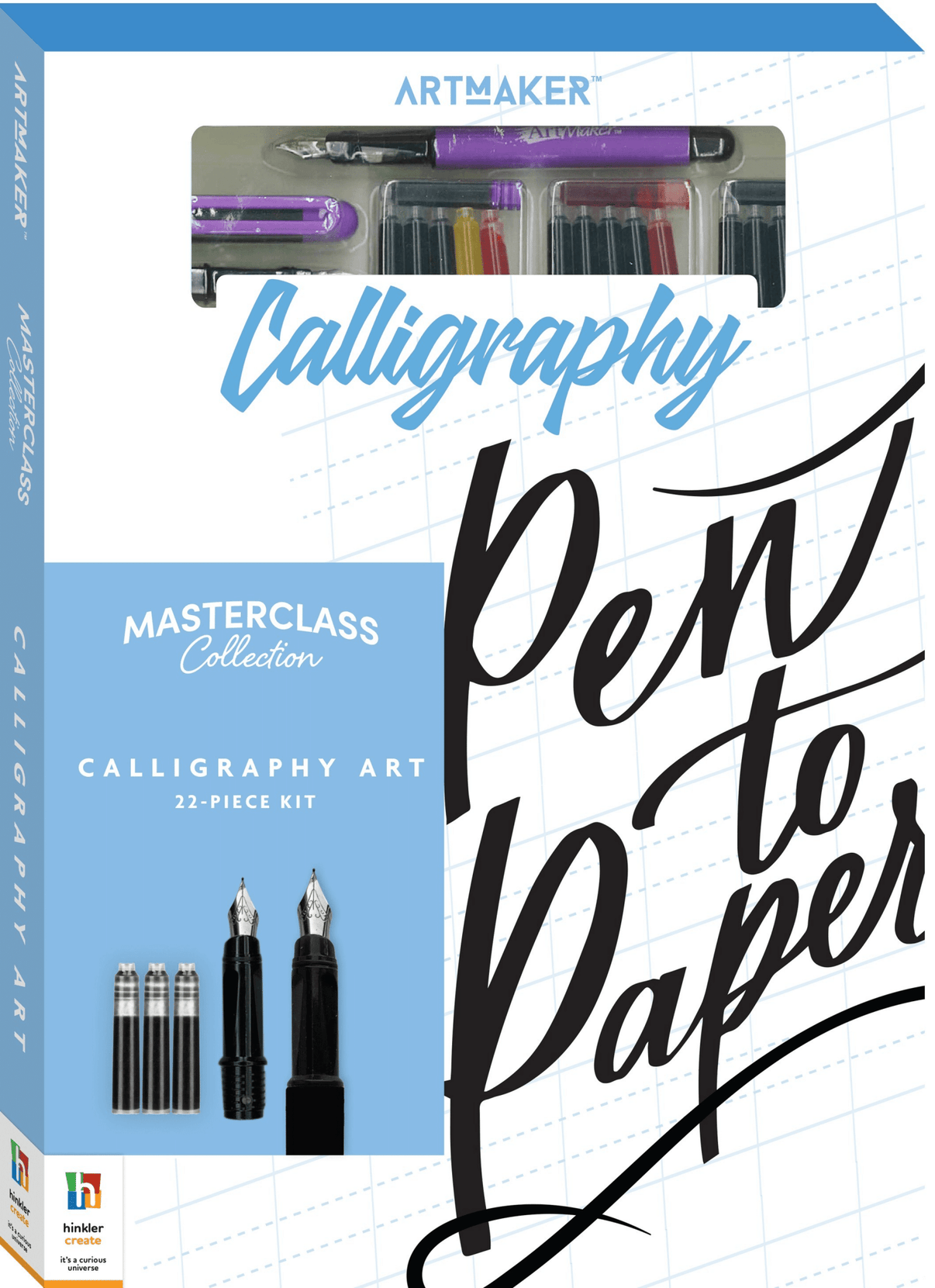 Calligraphy art kit box with pen set, blue and black lettering