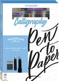Calligraphy art kit box with pen set, blue and black lettering