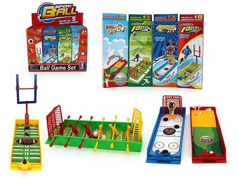 Assorted finger board game set with miniature goals, ramps, and ball launch playfield