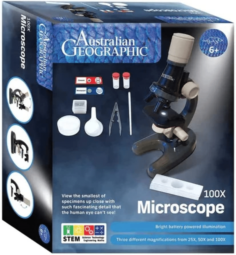 Australian Geographic 100x microscope kit in retail box with accessories
