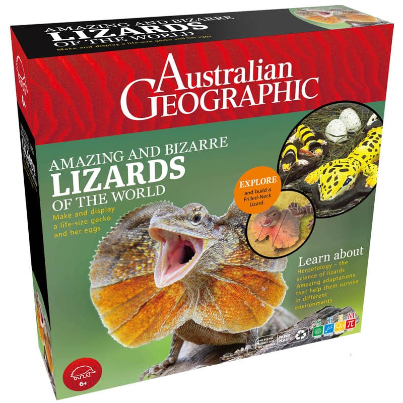 Australian Geographic lizard discovery kit box with illustrated lizard and readable label