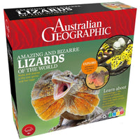 Australian Geographic lizard discovery kit box with illustrated lizard and readable label