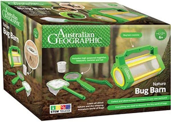 Bug Barn STEM kit box with green Australian Geographic insect-catching tools