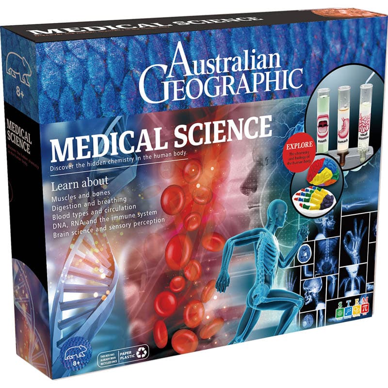 Australian Geographic Medical science kit in illustrated science-themed box