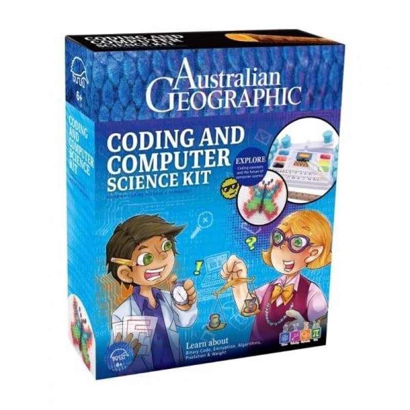 Australian Geographic coding and computer science kit box with illustrated children