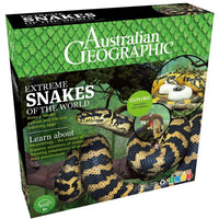 Snakes educational kit box with green snake graphics and Australian Geographic branding