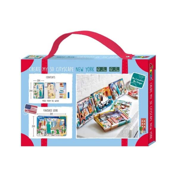 Avenir 3D Cityscape New York craft kit box with red carrying handle