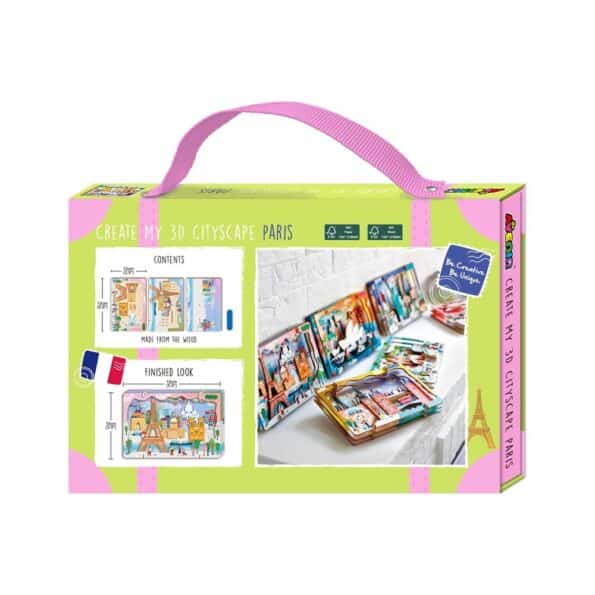 3D cityscape building kit box with Paris theme and carry handle