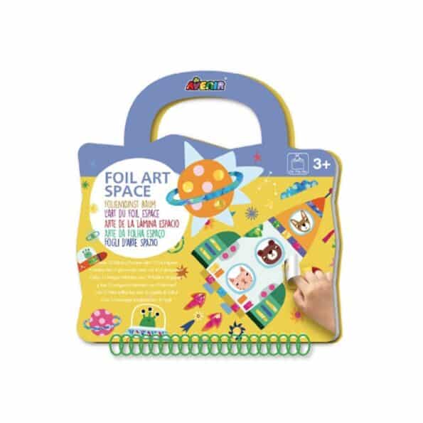 Space foil art kit carry case with rocket and planet stickers