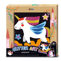 Unicorn glitter art kit in gift box with colorful unicorn artwork panel