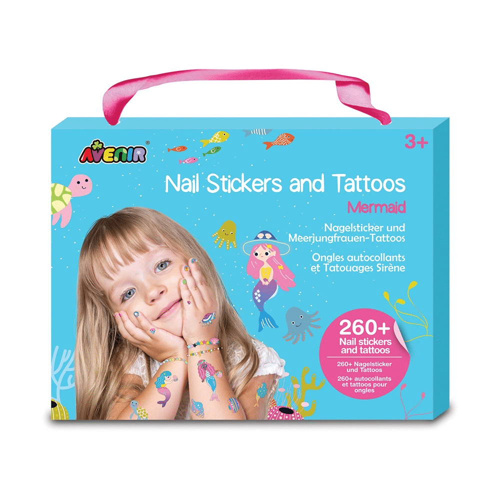 Mermaid nail sticker and tattoo set in colorful Avenir box, age 3+