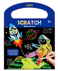 Avenir Scratch Adventure scratch art book, blue cover with space stickers, age 3+