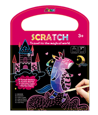Scratch book with pink cover, unicorn character, and 'SCRATCH' title