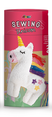 Avenir unicorn sewing kit package with plush unicorn and rainbow details