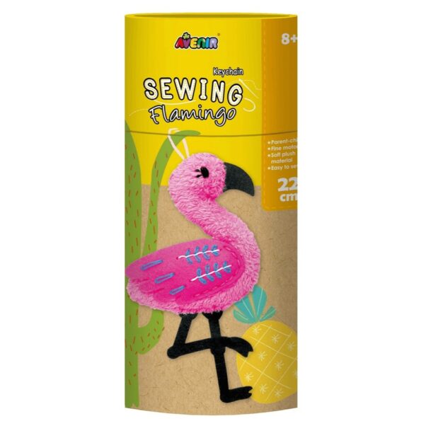 Avenir sewing flamingo key chain box, pink plush flamingo with black beak
