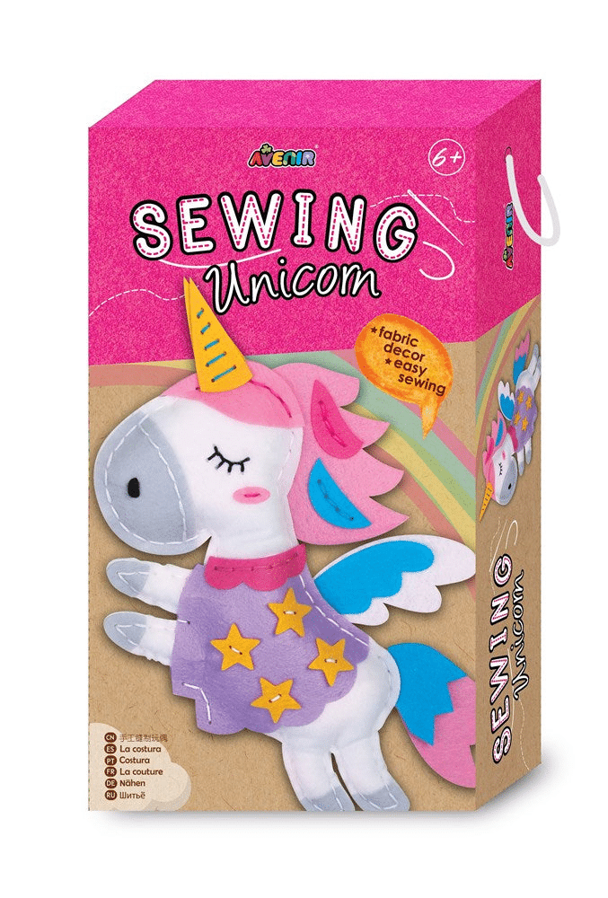 Unicorn sewing craft kit box with felt pieces and star decorations