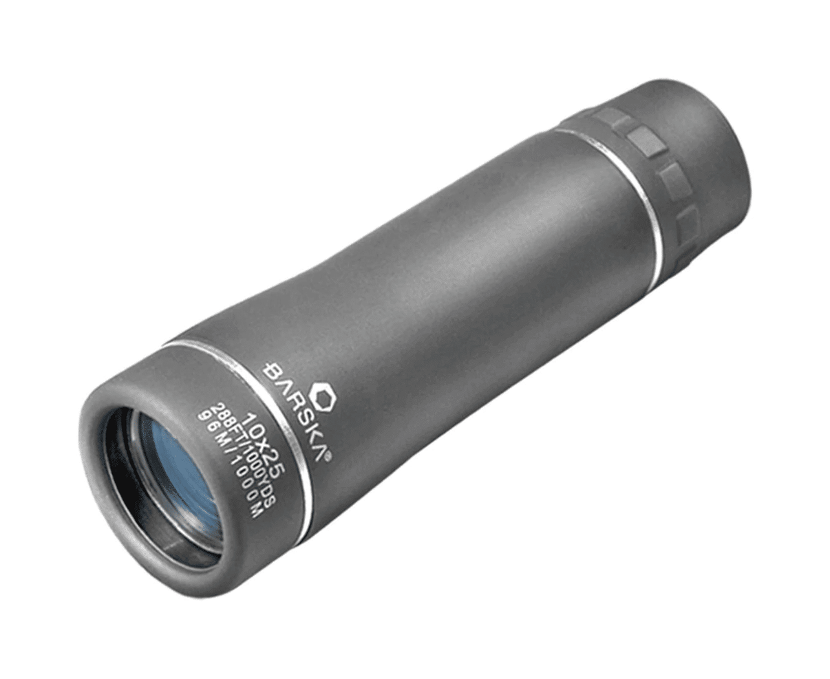 BARSKA 10x25 monocular with blue lens, gray metal body
