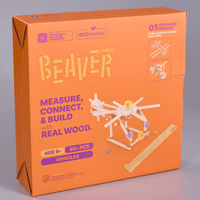 Real wood vehicle building set box with BEAVER branding and 60+ pieces label