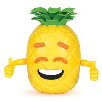 Yellow pineapple emotion toy with green top, open smile, and raised arms thumbs up