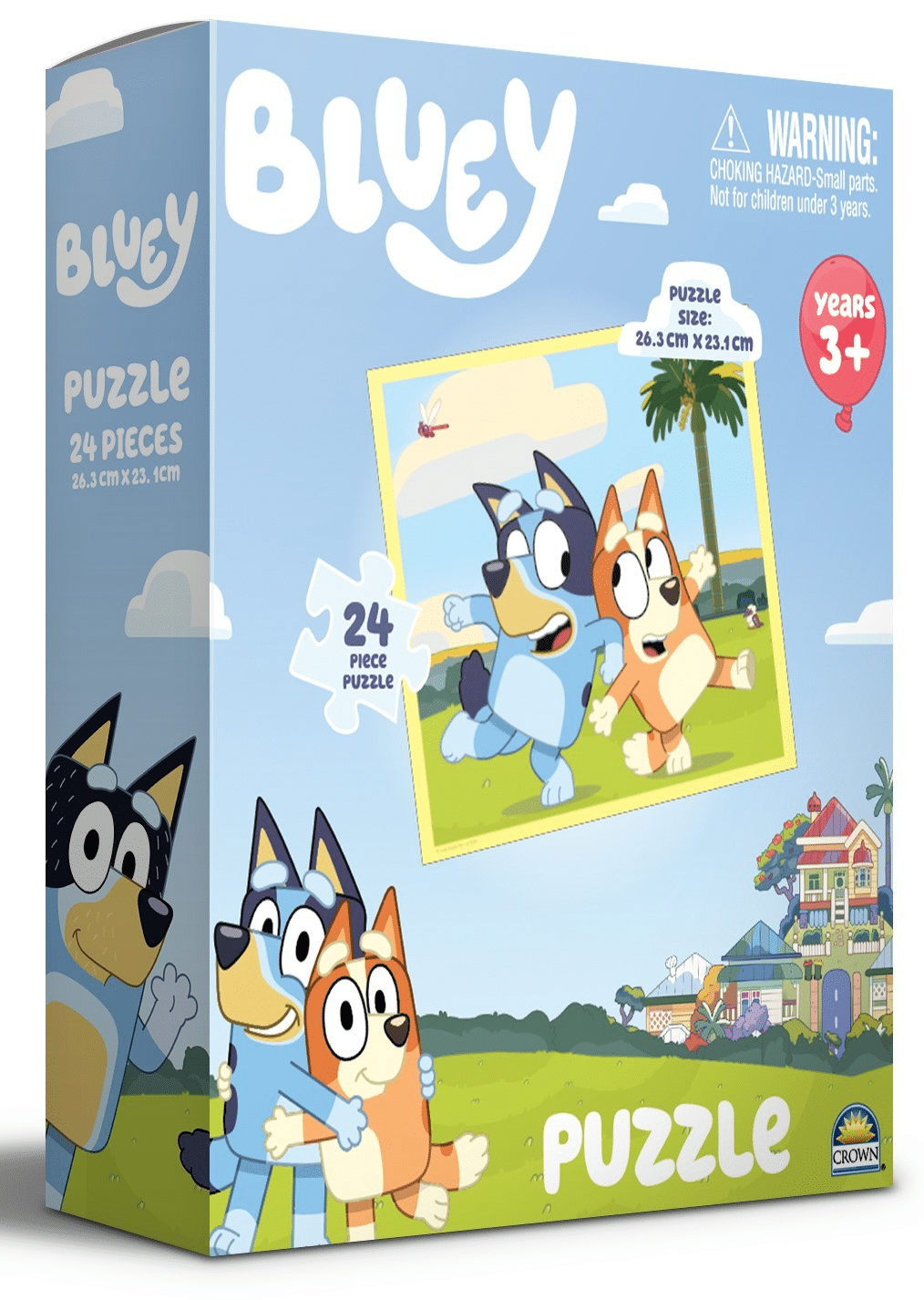 Bluey 24-piece jigsaw puzzle box, age 3+, design with palm trees