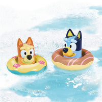 Bluey-themed bath float ring set, two character floats: blue and orange