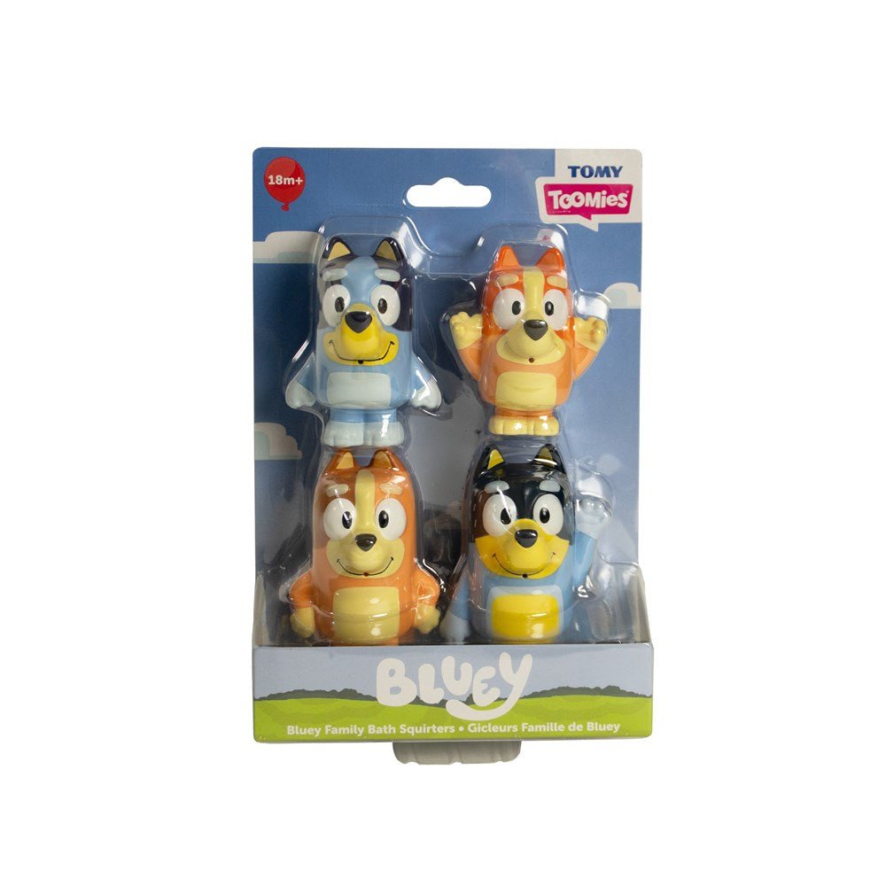 Bluey bath squirter 4 pack blister card with four character figure toys