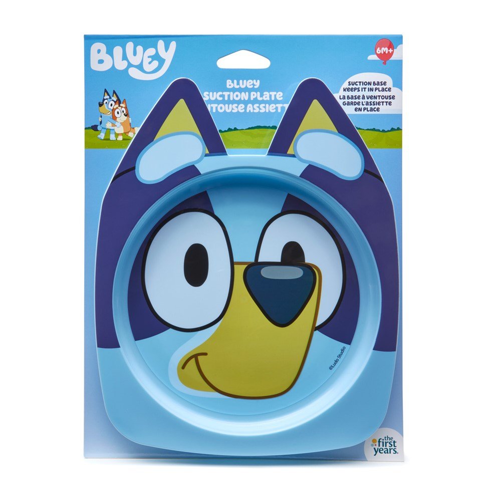 Bluey Bluey suction plate package, Bluey character design with 6m+ age mark