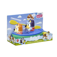 Toy paddling canoe box with blue and green canoe playset